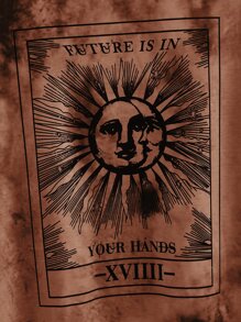 Flirla 大碼太陽和月亮圖案紮染T恤 - 咖啡棕 - 查看 4