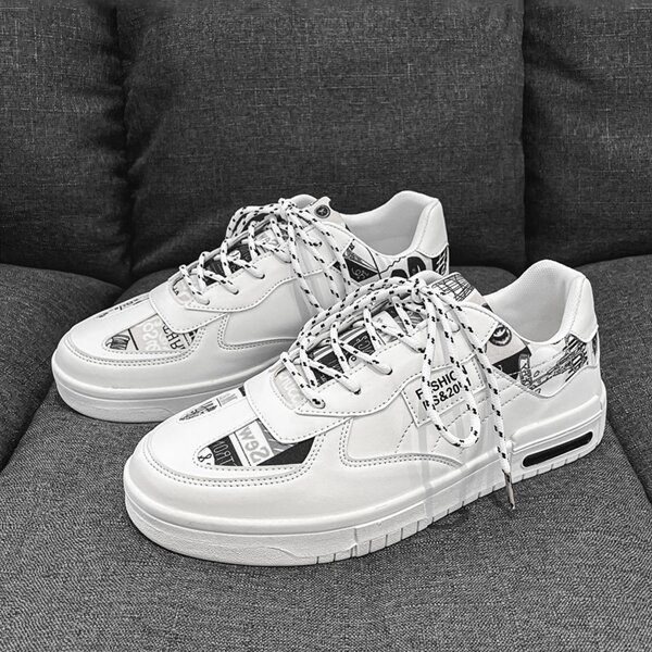 

Men Letter Graphic Skate Shoes, Black and white