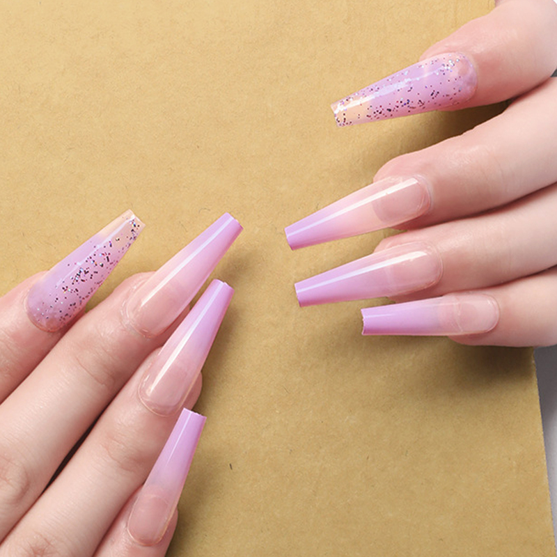 

24pcs Ombre Fake Nail & 1sheet Tape, Purple