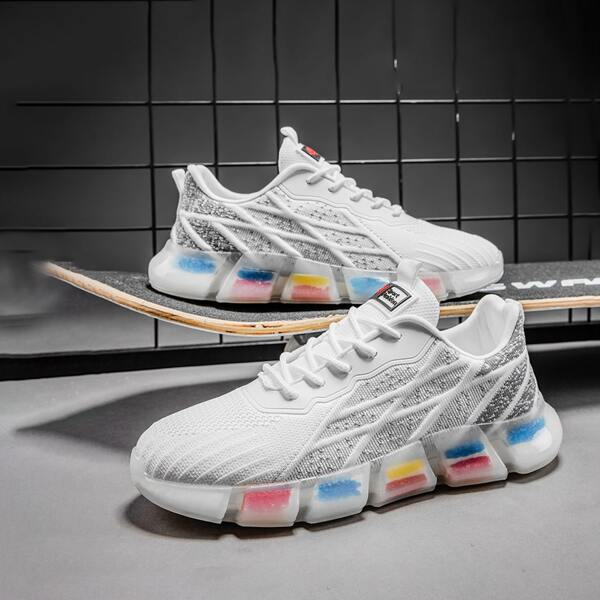 

Men Knit Panel Lace Up Front Sneakers, White
