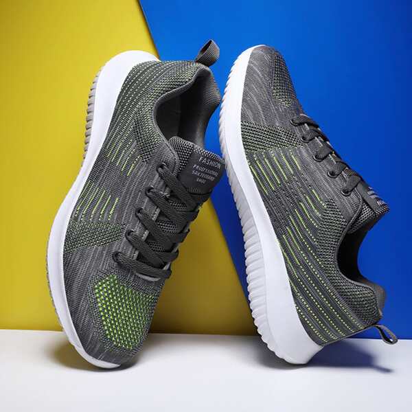

Men Knit Panel Lace Up Front Sneakers, Grey