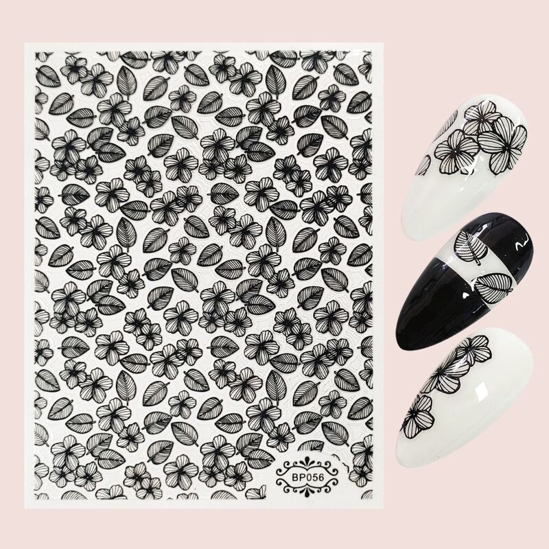 

1sheet Floral Nail Art Sticker, Black