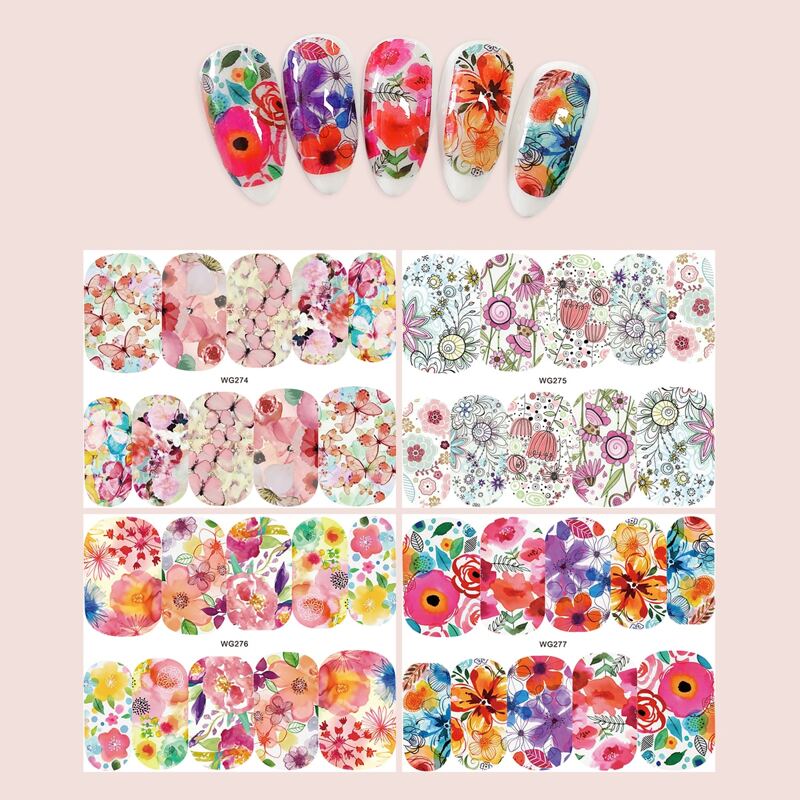 

4sheets Floral Nail Sticker, Multicolor