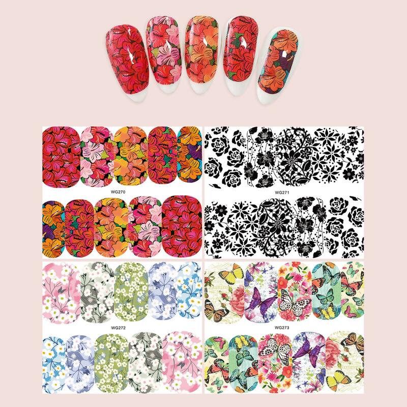 

4sheets Floral Nail Sticker, Multicolor