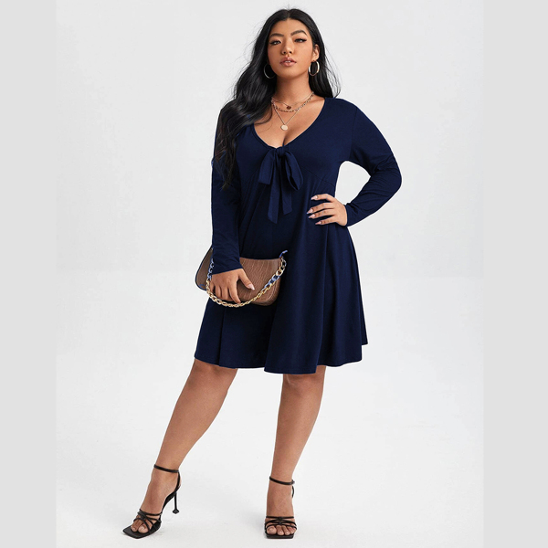 

Plus Knot Front Smock Dress, Navy blue
