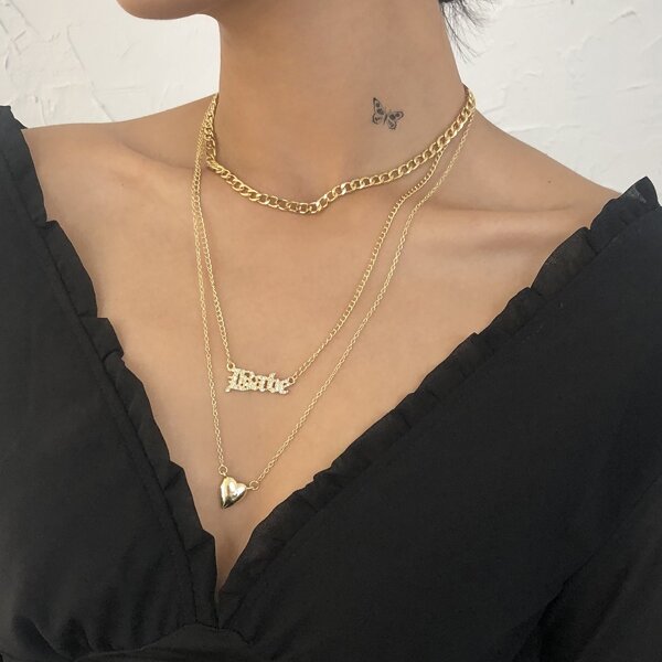 

Heart Pendant Layered Necklace, Gold