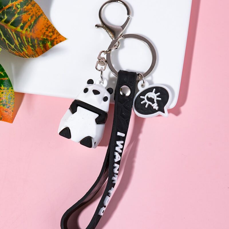 

Cartoon Panda Charm Keychain, Black and white