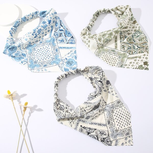 

3pcs Paisley Print Hair Band, Multicolor