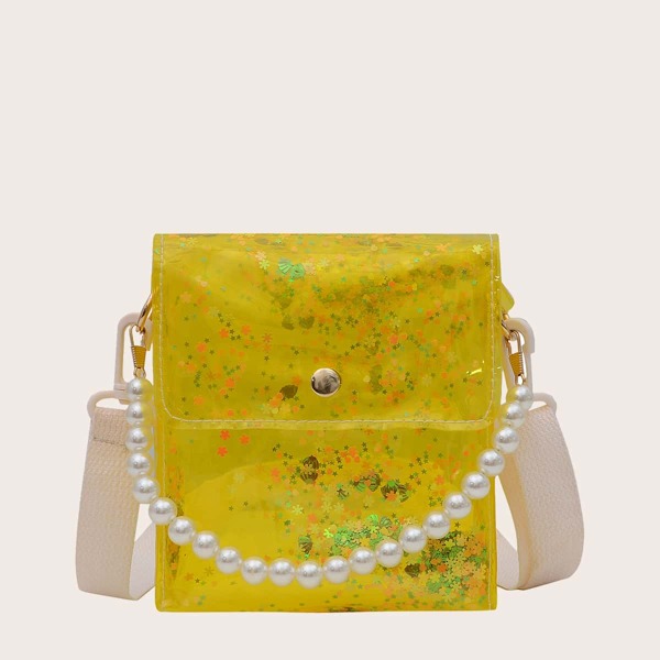 

Girls Clear Faux Pearl Decor Satchel Bag, Yellow
