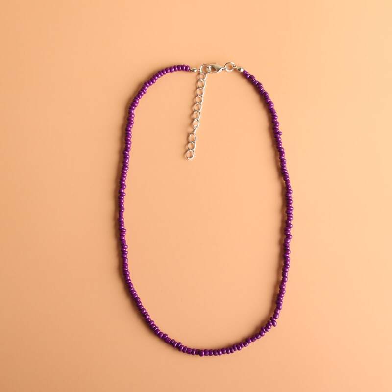 

1pc Beaded Necklace, Purple