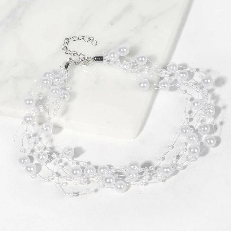 

Faux Pearl Layered Necklace, White