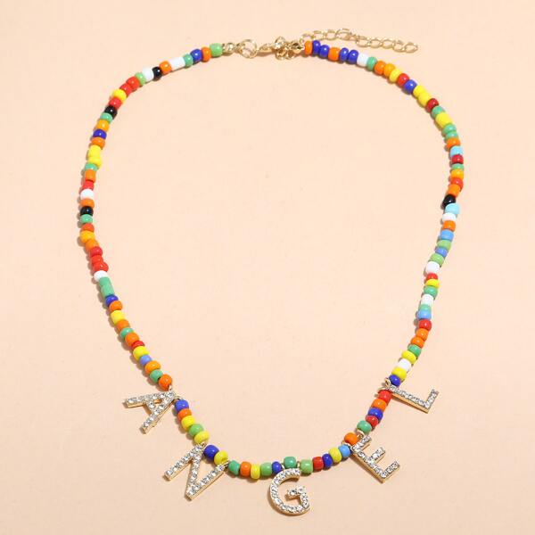 

Letter Pendant Beaded Necklace, Multicolor