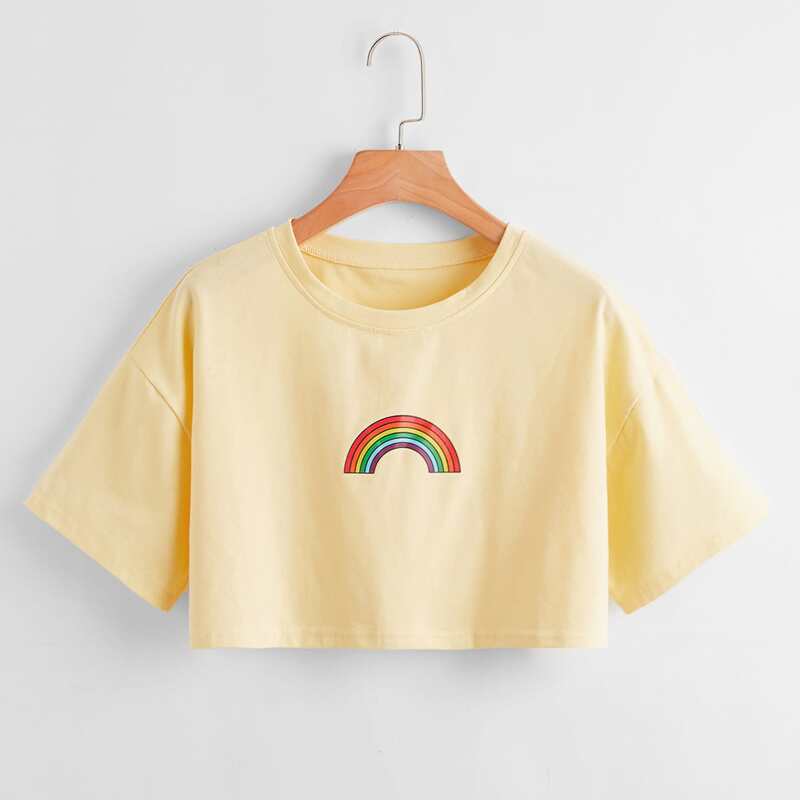 

Rainbow Graphic Crop Boxy Tee, Yellow