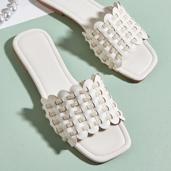 

Braided Slide Sandals, White