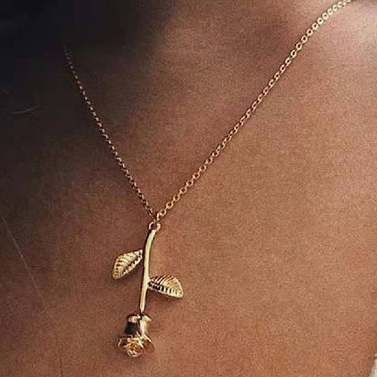 

Rose Pendant Necklace, Gold