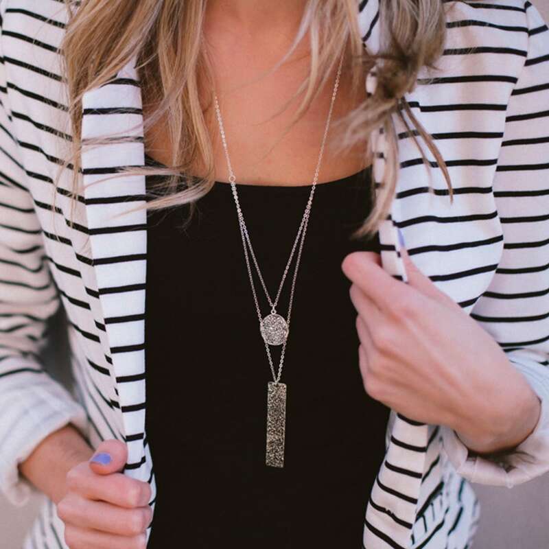 

1pc Geo Decor Layer Necklace, Silver