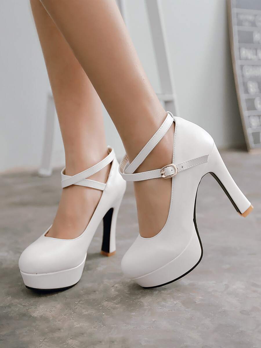 極簡風格防水台高跟鞋 - 白色 - 查看 1