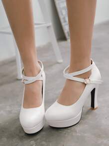 極簡風格防水台高跟鞋 - 白色 - 查看 2