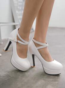 極簡風格防水台高跟鞋 - 白色 - 查看 3