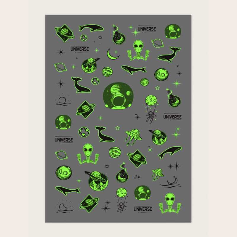 

1sheet Luminous Cartoon Planet Nail Art Sticker, Black