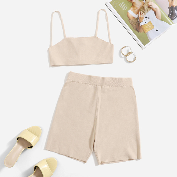 

Crop Knit Cami Top & Biker Shorts Set, Apricot