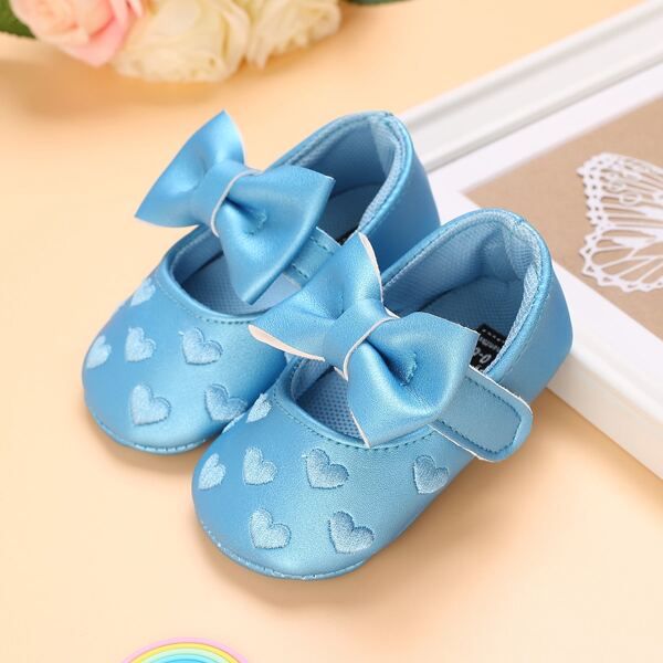 

Baby Girls Bow Decor Embroidery Mary Janes, Baby blue
