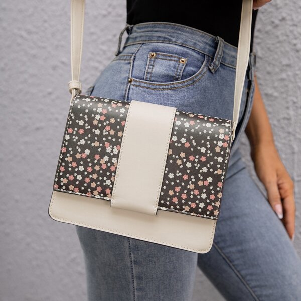 

Floral Graphic Flap Crossbody Bag, Multicolor