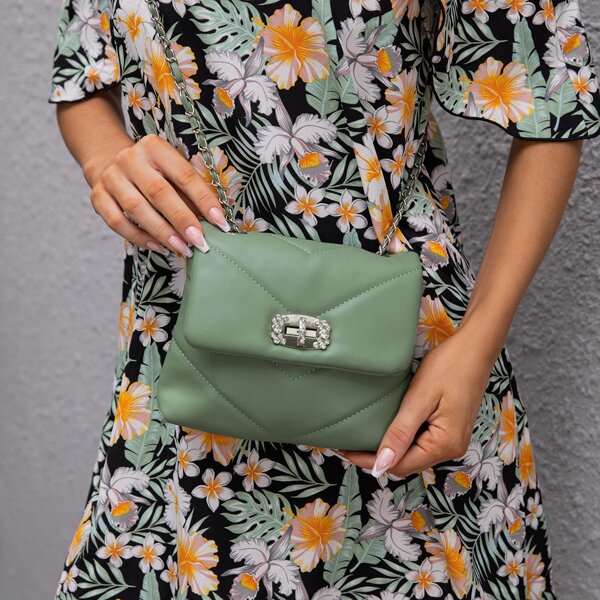

Rhinestone Decor Chevron Crossbody Bag, Mint green
