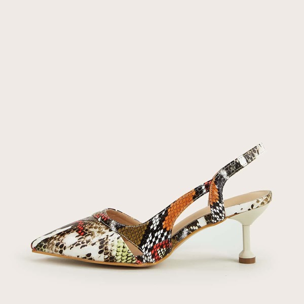 

Snakeskin Mid Heeled Slingback Pumps, Multicolor