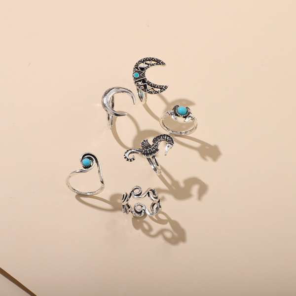 

6pcs Alloy Ring, Antique silver