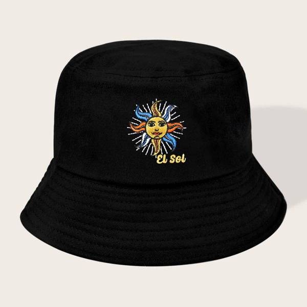 

Sun Embroidery Bucket Hat, Black