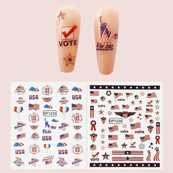 

2sheets American Flag Nail Art Sticker, Multicolor