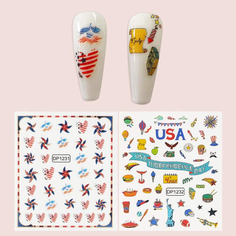 

2sheets American Flag Nail Art Sticker, Multicolor