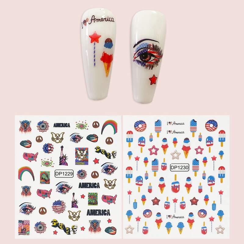 

2sheets American Flag Nail Art Sticker, Multicolor