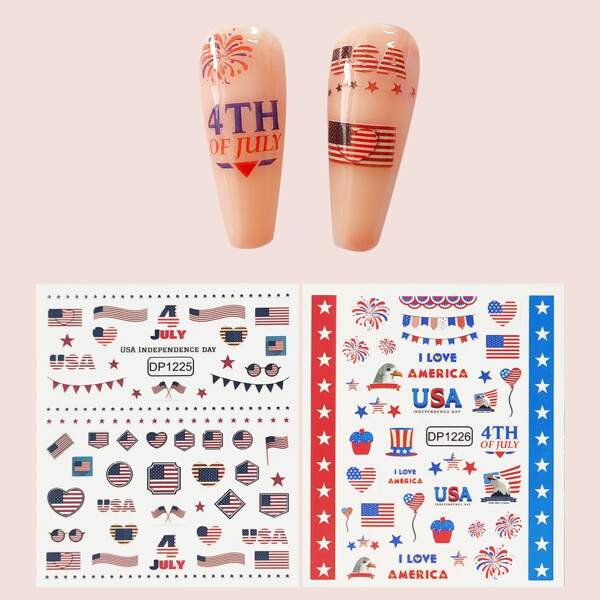 

2sheets American Flag Nail Art Sticker, Multicolor