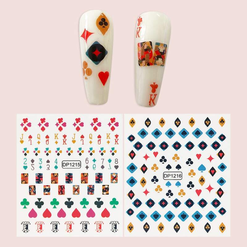 

2sheets Playing Card Nail Art Sticker, Multicolor