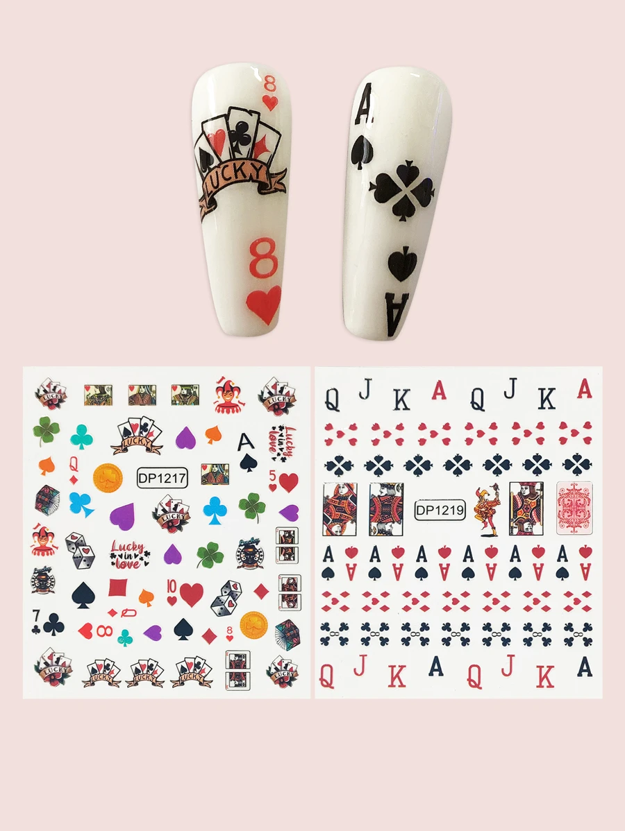 2sheets Playing Card Nail Art Sticker - Multicolor - View 1