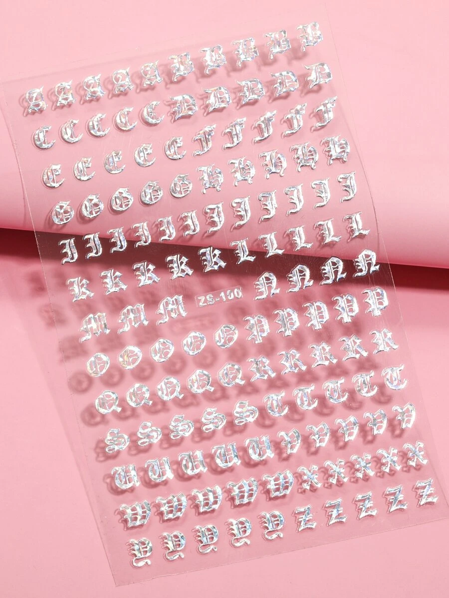1sheet Letter Graphic Nail Art Sticker - Silver - View 1