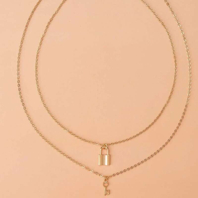 

Lock & Key Pendant Necklace, Gold