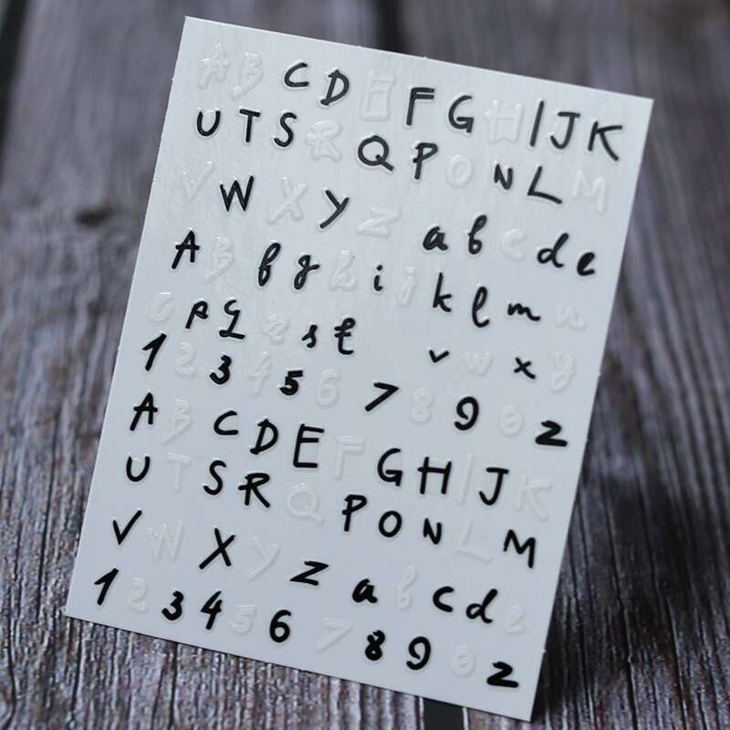 

1sheet Letter Graphic Nail Art Sticker, Black and white