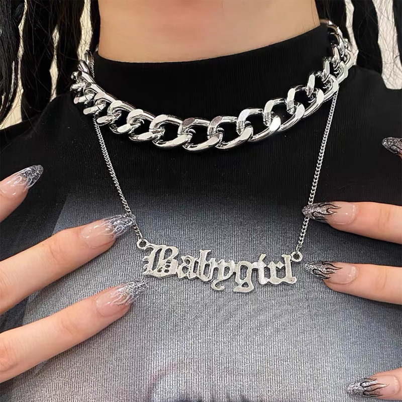 

2pcs Letter & Chain Necklace, Silver