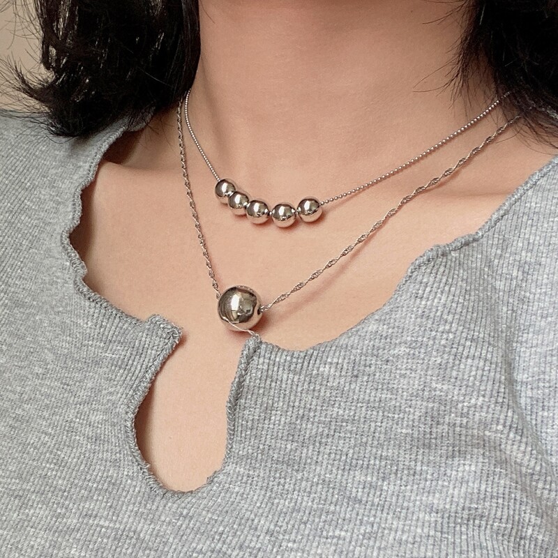 

2pcs Beaded Pendant Necklaces, Silver