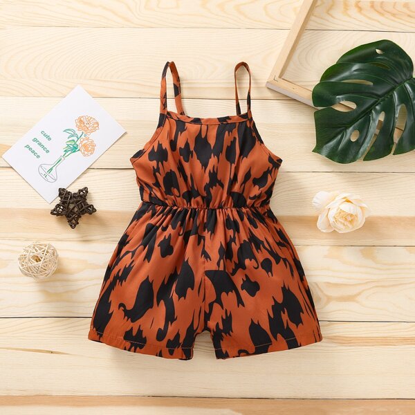 

Baby Girl Graphic Print Cami Romper, Rust brown