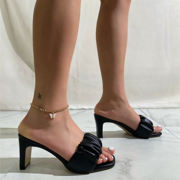 

Ruched Mule Sandals, Black
