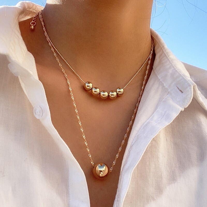 

2pcs Ball Decor Necklace, Gold