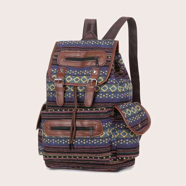 

Geo Pattern Flap Backpack, Multicolor