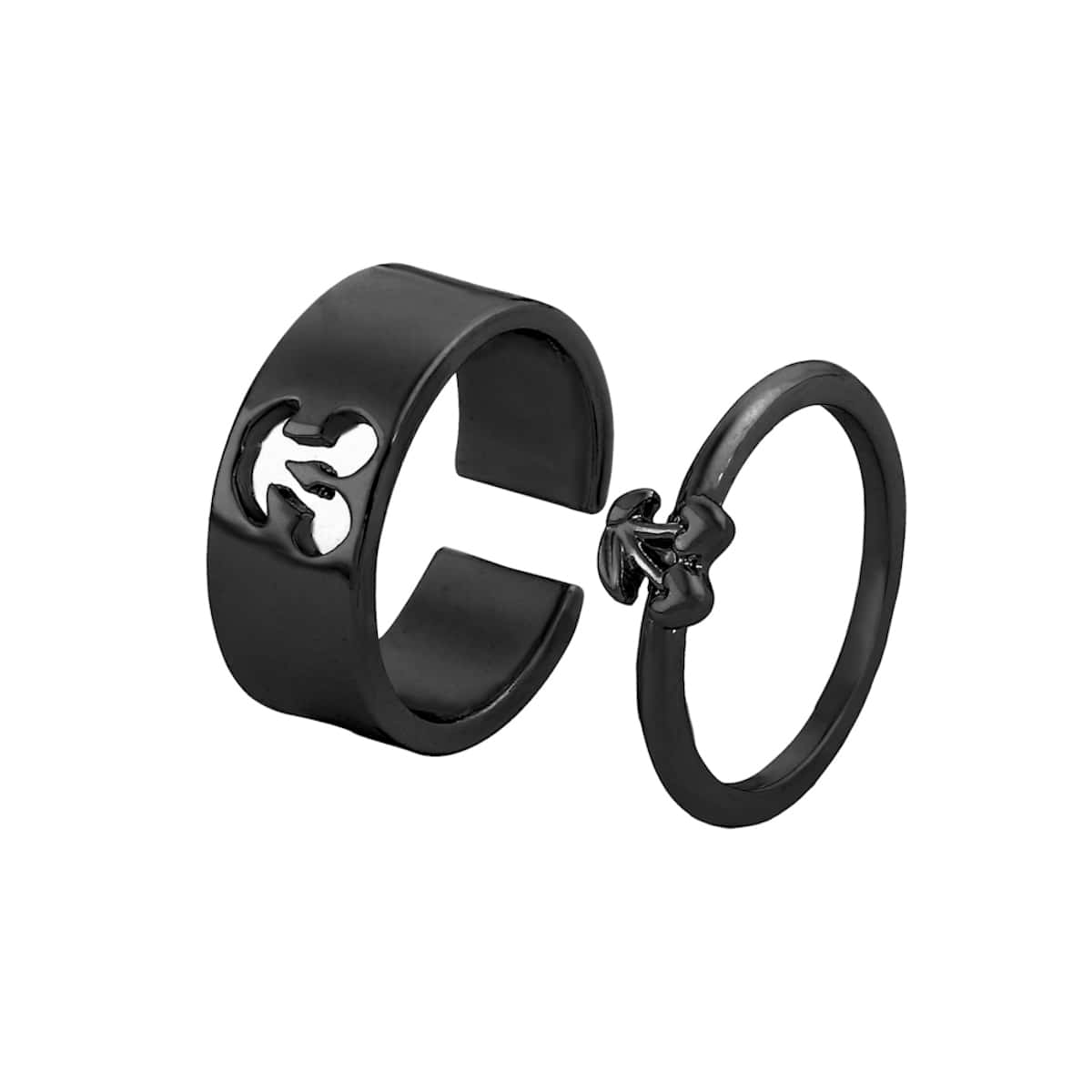 

2pcs Cherry & Hollow Out Decor Ring, Black