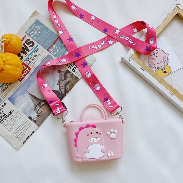 

Girls Dinosaur Graphic Satchel Bag, Baby pink