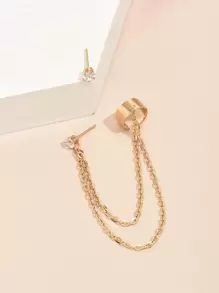 2 Piezas Aretes No Coincidentes Con Decoración De Cadena - Amarillo Oro - Ver 2