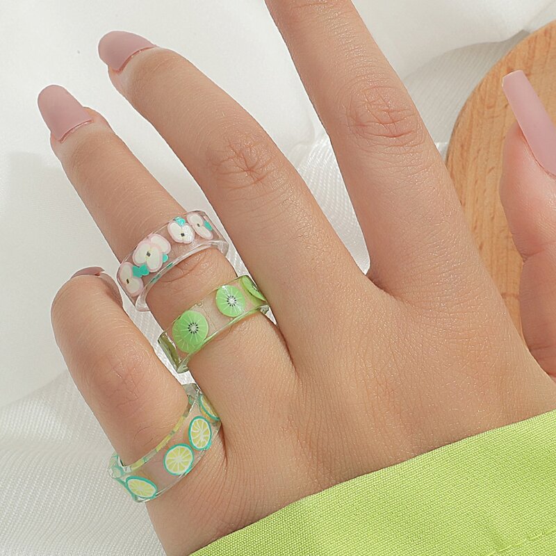 

3pcs Fruit Resin Ring, Multicolor